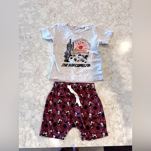 Amazon Other - Gray Graphic Tee and Red Patterned Shorts Set Toddler